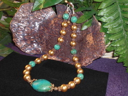Gold Swarovski Pearl and Turquoise Necklace