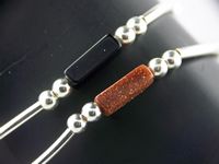 Goldstone and Sterlling Silver Tube Stretch Anklets